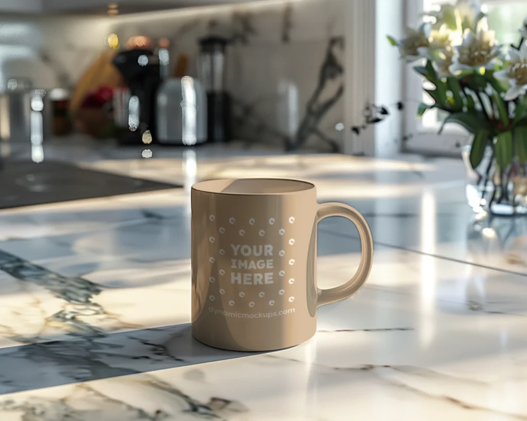 11oz Blank Beige Ceramic Coffee Mug Mockup Template