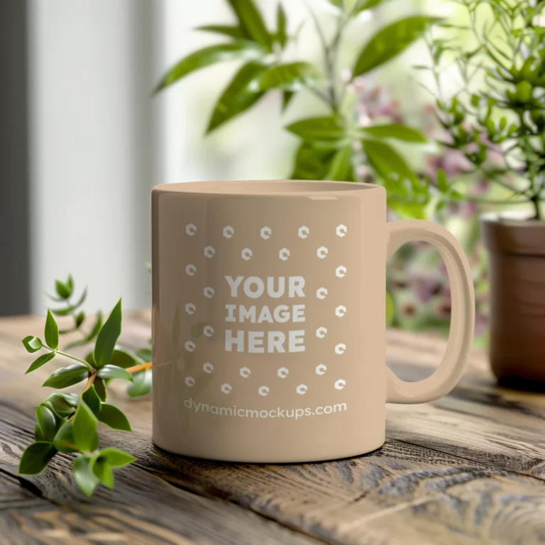 11oz Blank Beige Ceramic Coffee Mug Mockup Template