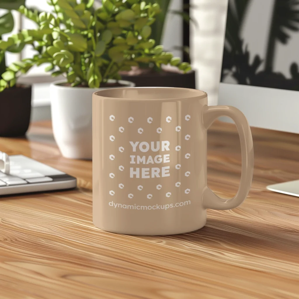 11oz Blank Beige Ceramic Coffee Mug Mockup Template