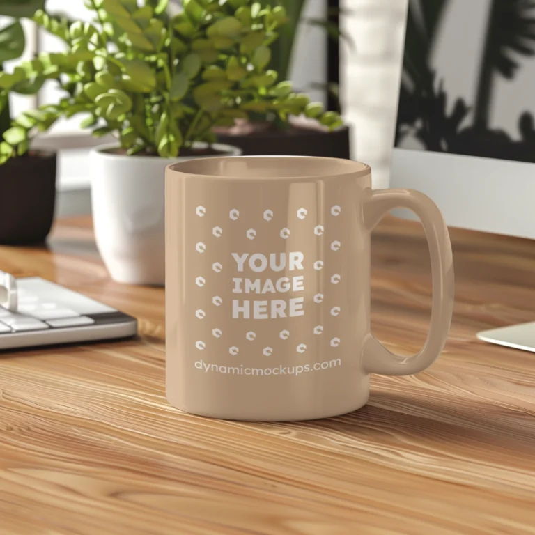 11oz Blank Beige Ceramic Coffee Mug Mockup Template