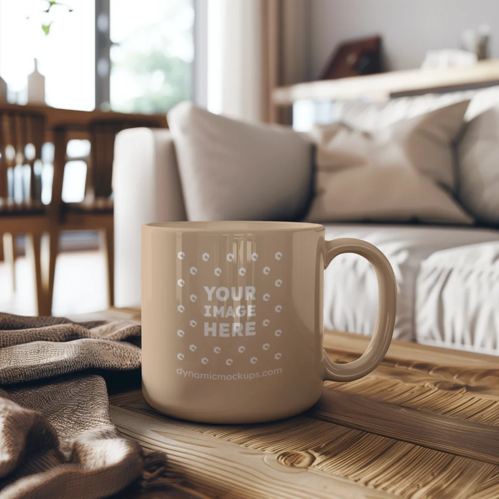 11oz Blank Beige Ceramic Coffee Mug Mockup Template
