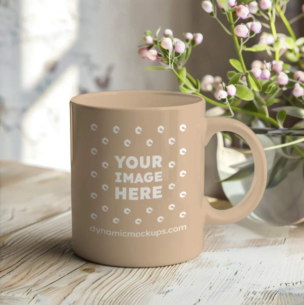 11oz Blank Beige Ceramic Coffee Mug Mockup Template