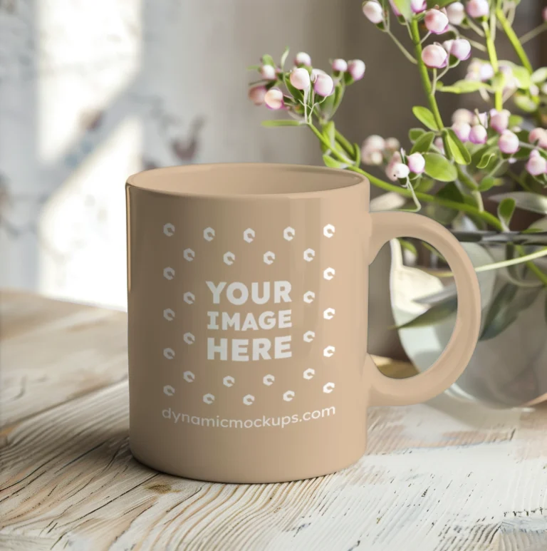 11oz Blank Beige Ceramic Coffee Mug Mockup Template