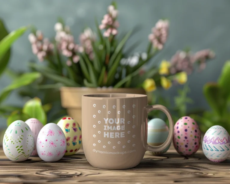 11oz Blank Beige Ceramic Coffee Mug Mockup Template