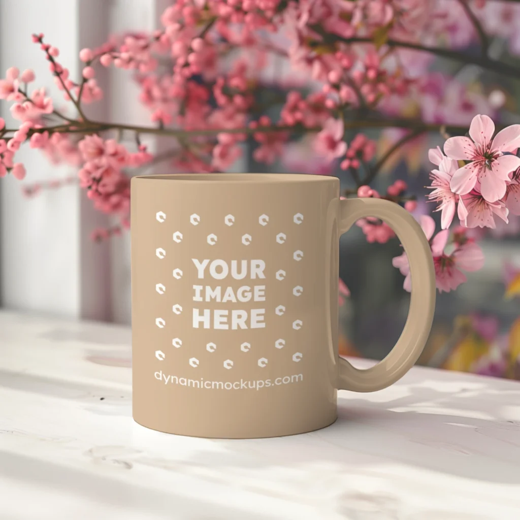 11oz Blank Beige Ceramic Coffee Mug Mockup Template
