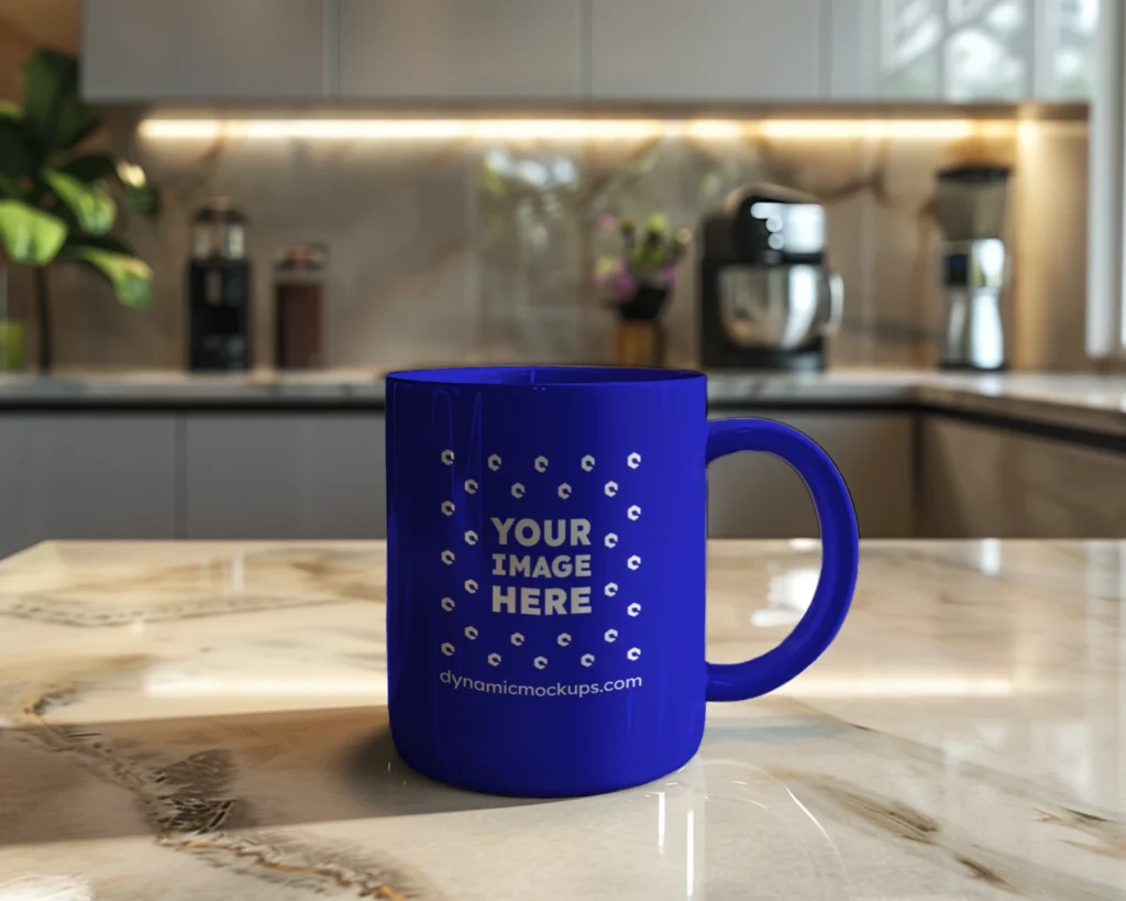 11oz Blank Blue Ceramic Coffee Mug Mockup Template
