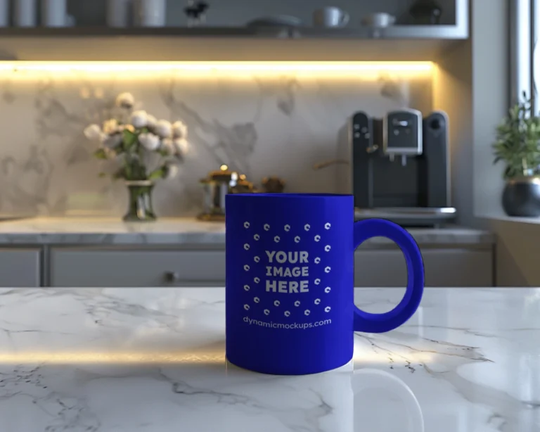 11oz Blank Blue Ceramic Coffee Mug Mockup Template