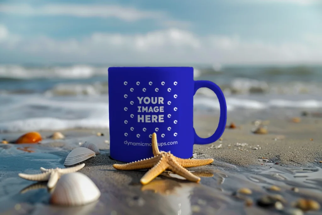11oz Blank Blue Ceramic Coffee Mug Mockup Template