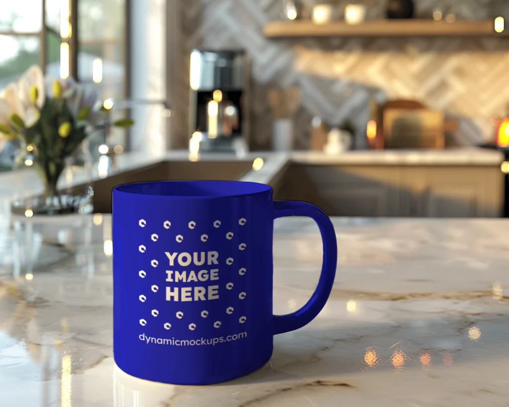 11oz Blank Blue Ceramic Coffee Mug Mockup Template