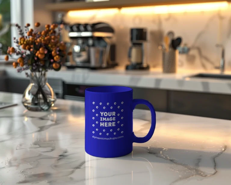 11oz Blank Blue Ceramic Coffee Mug Mockup Template