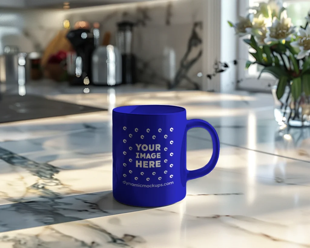 11oz Blank Blue Ceramic Coffee Mug Mockup Template