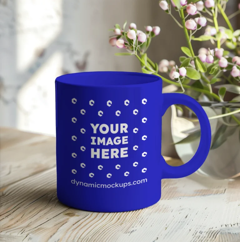 11oz Blank Blue Ceramic Coffee Mug Mockup Template
