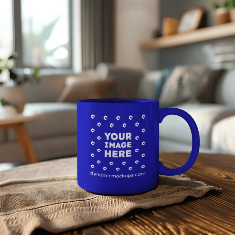 11oz Blank Blue Ceramic Coffee Mug Mockup Template