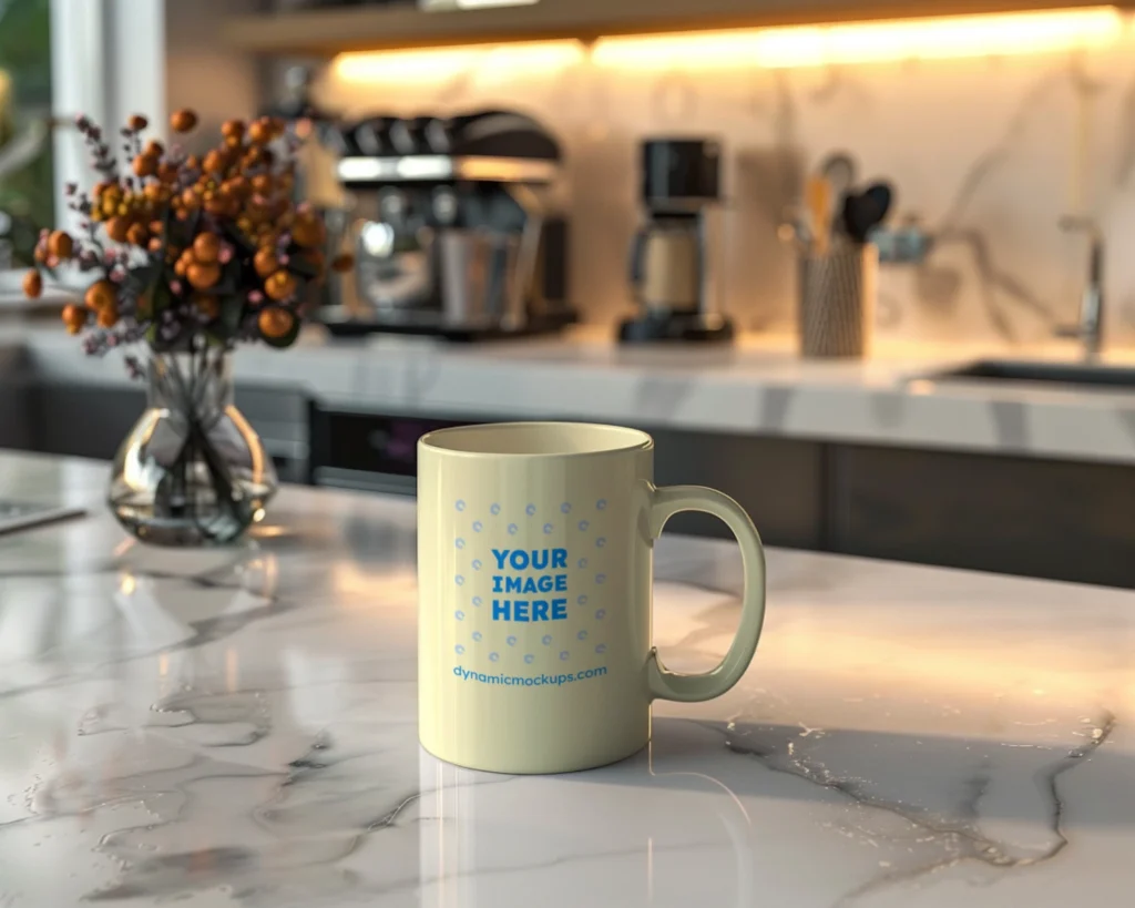 11oz Blank Cream Ceramic Coffee Mug Mockup Template