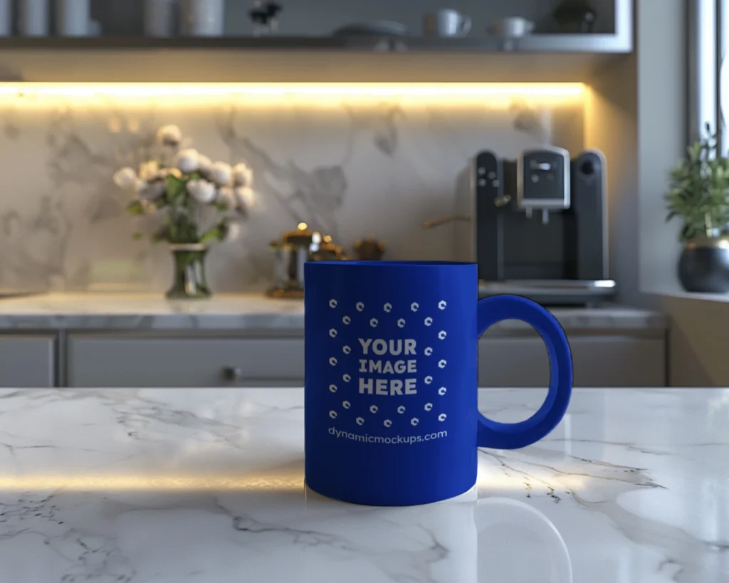 11oz Blank Dark Blue Ceramic Coffee Mug Mockup Template
