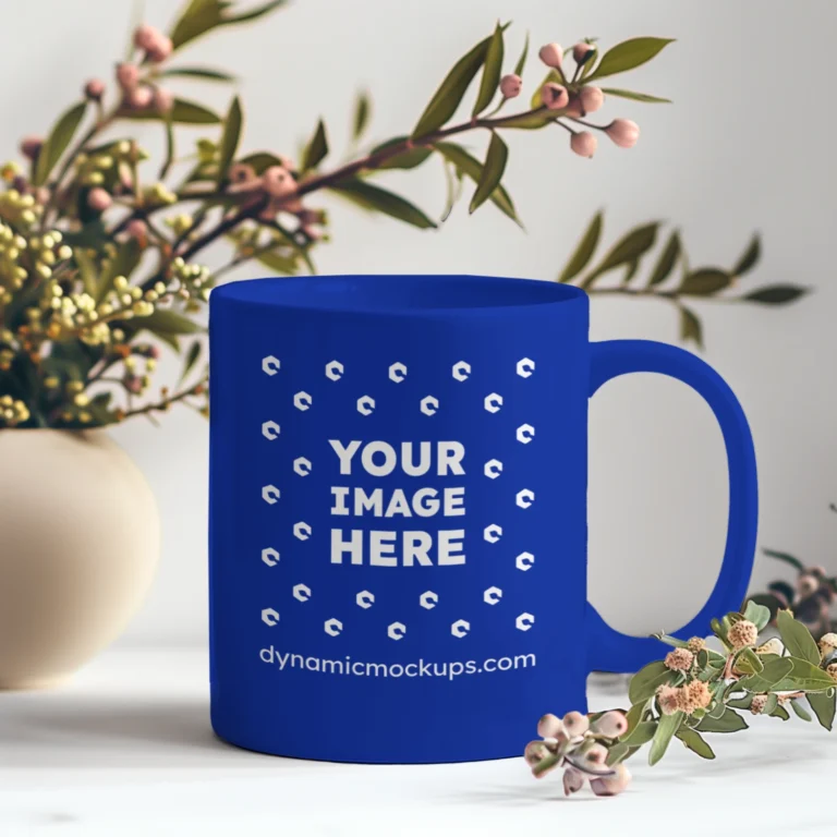 11oz Blank Dark Blue Ceramic Coffee Mug Mockup Template