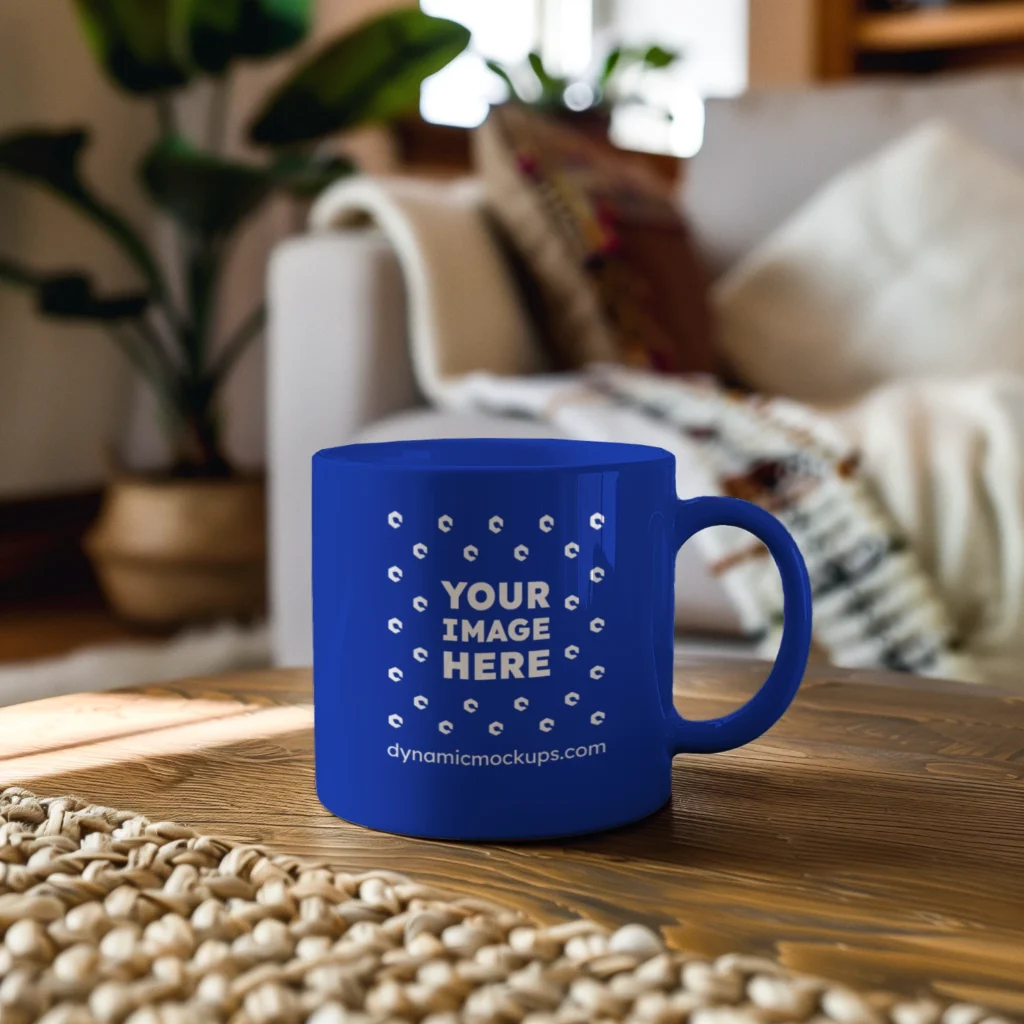 11oz Blank Dark Blue Ceramic Coffee Mug Mockup Template