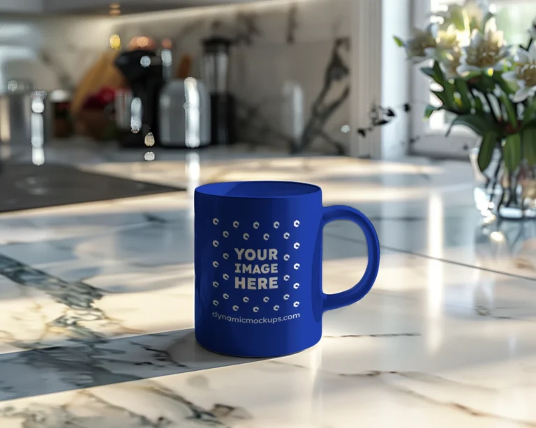 11oz Blank Dark Blue Ceramic Coffee Mug Mockup Template