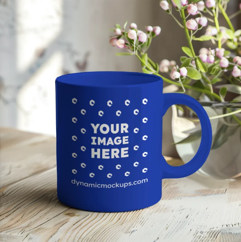 11oz Blank Dark Blue Ceramic Coffee Mug Mockup Template