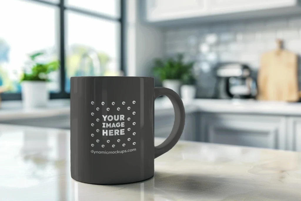 11oz Blank Dark Gray Ceramic Coffee Mug Mockup Template