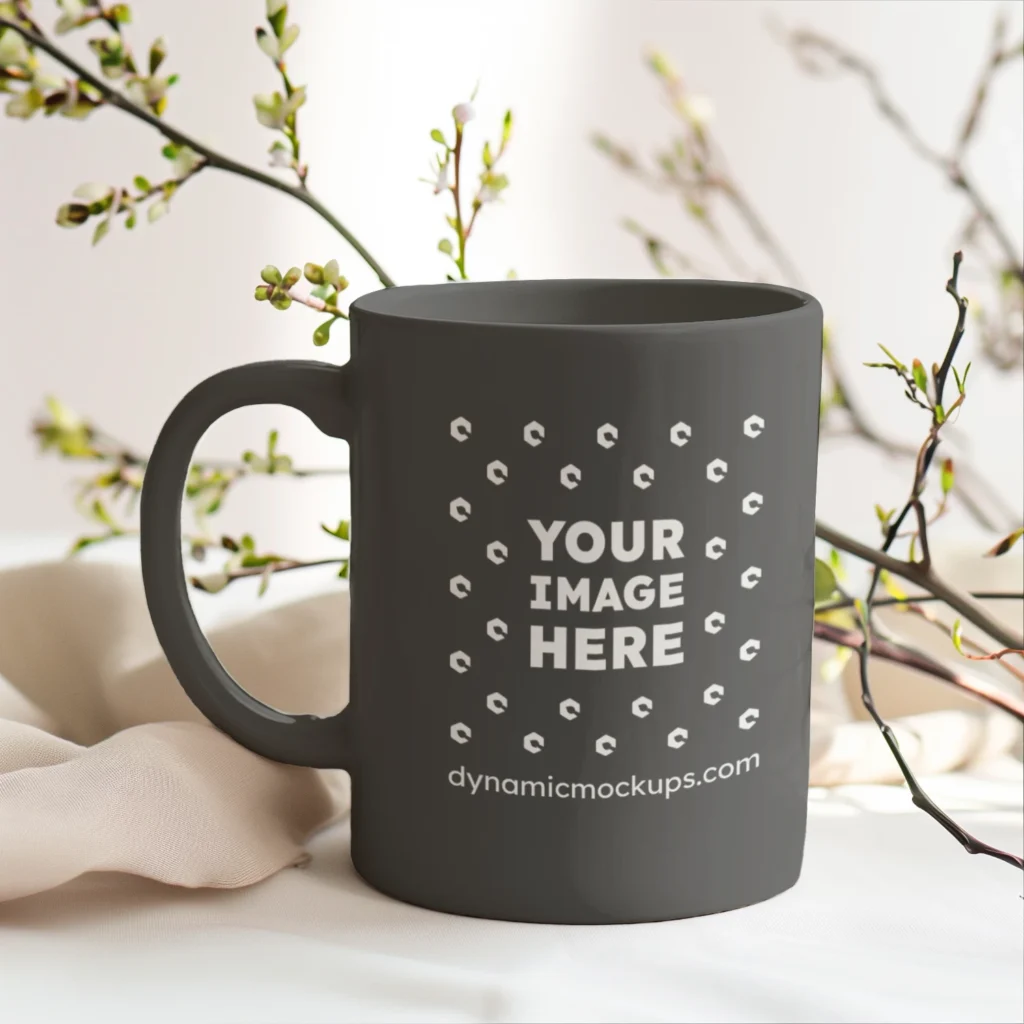 11oz Blank Dark Gray Ceramic Coffee Mug Mockup Template
