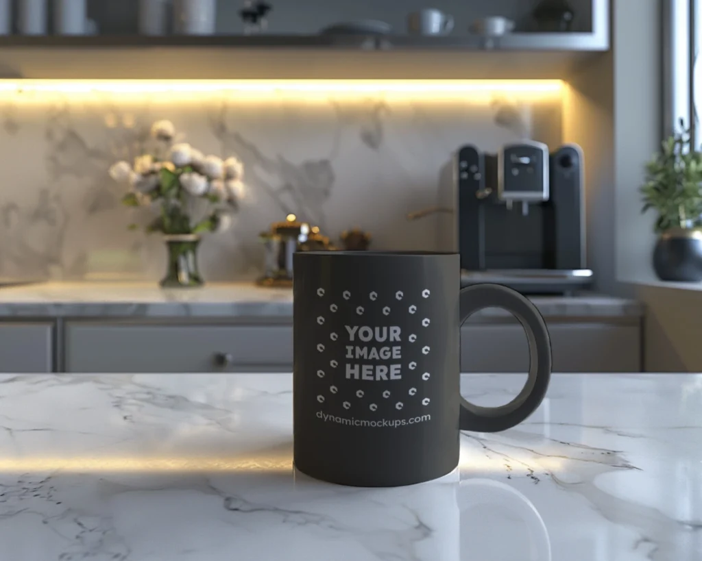 11oz Blank Dark Gray Ceramic Coffee Mug Mockup Template