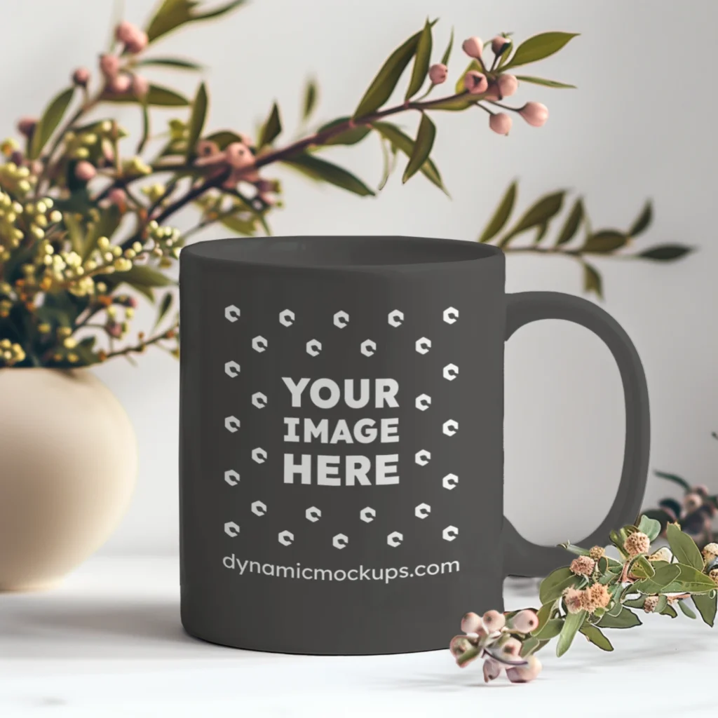 11oz Blank Dark Gray Ceramic Coffee Mug Mockup Template