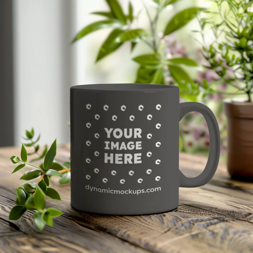 11oz Blank Dark Gray Ceramic Coffee Mug Mockup Template