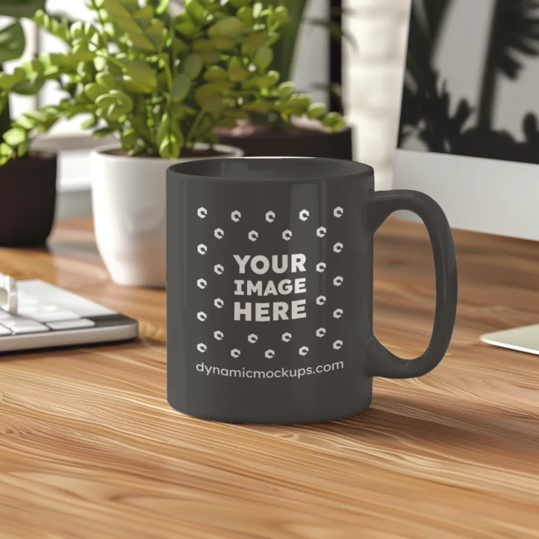 11oz Blank Dark Gray Ceramic Coffee Mug Mockup Template