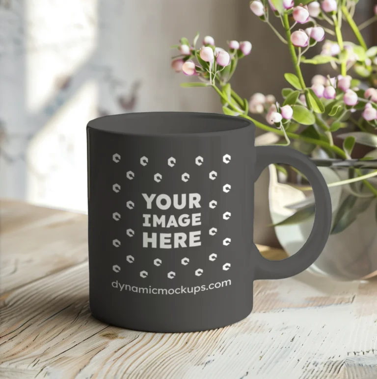 11oz Blank Dark Gray Ceramic Coffee Mug Mockup Template
