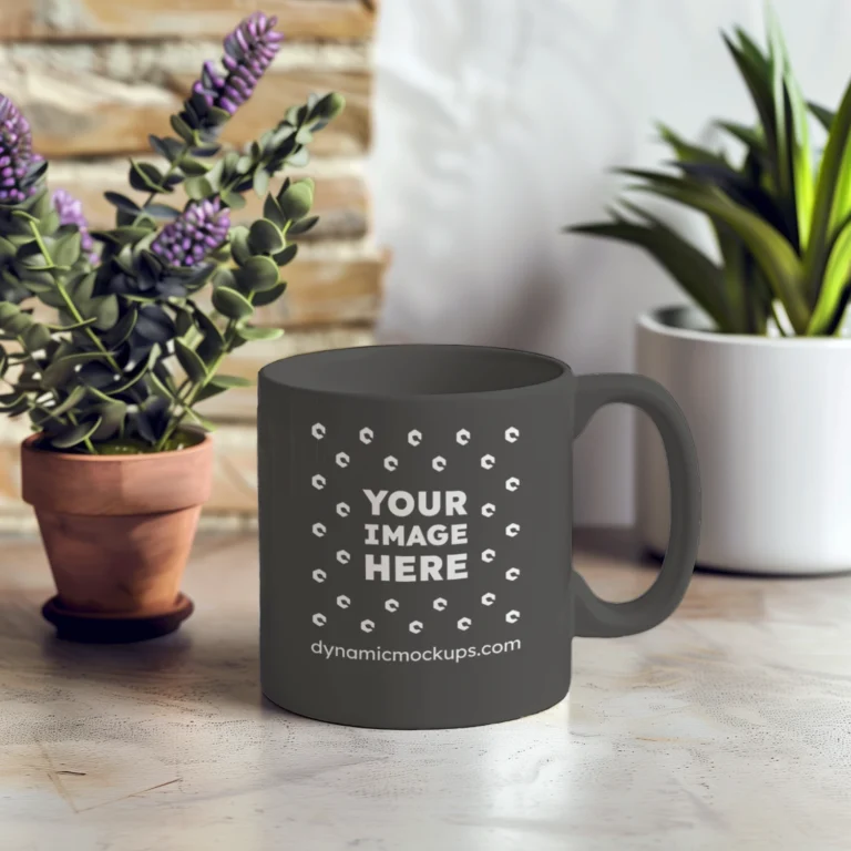 11oz Blank Dark Gray Ceramic Coffee Mug Mockup Template