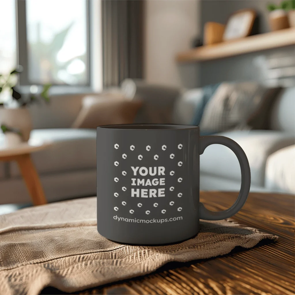 11oz Blank Dark Gray Ceramic Coffee Mug Mockup Template