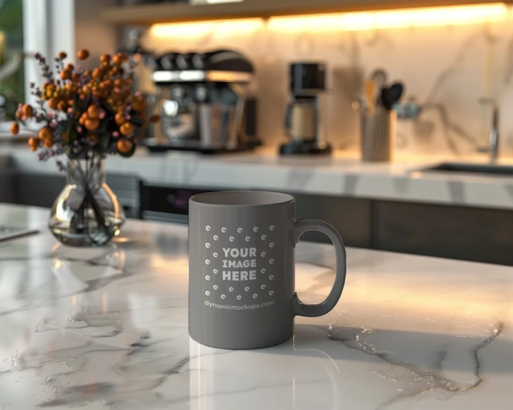 11oz Blank Gray Ceramic Coffee Mug Mockup Template