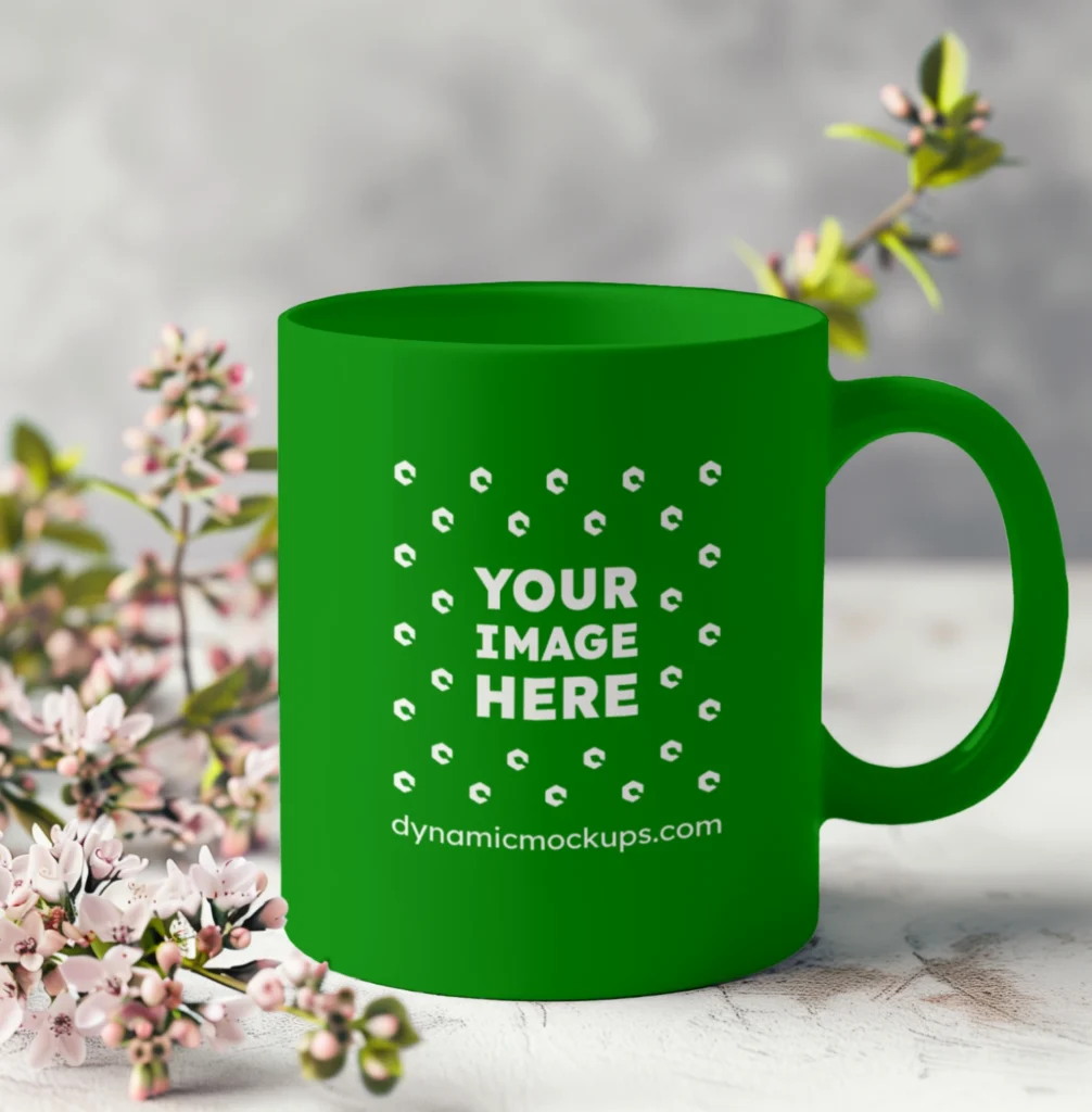 11oz Blank Green Ceramic Coffee Mug Mockup Template