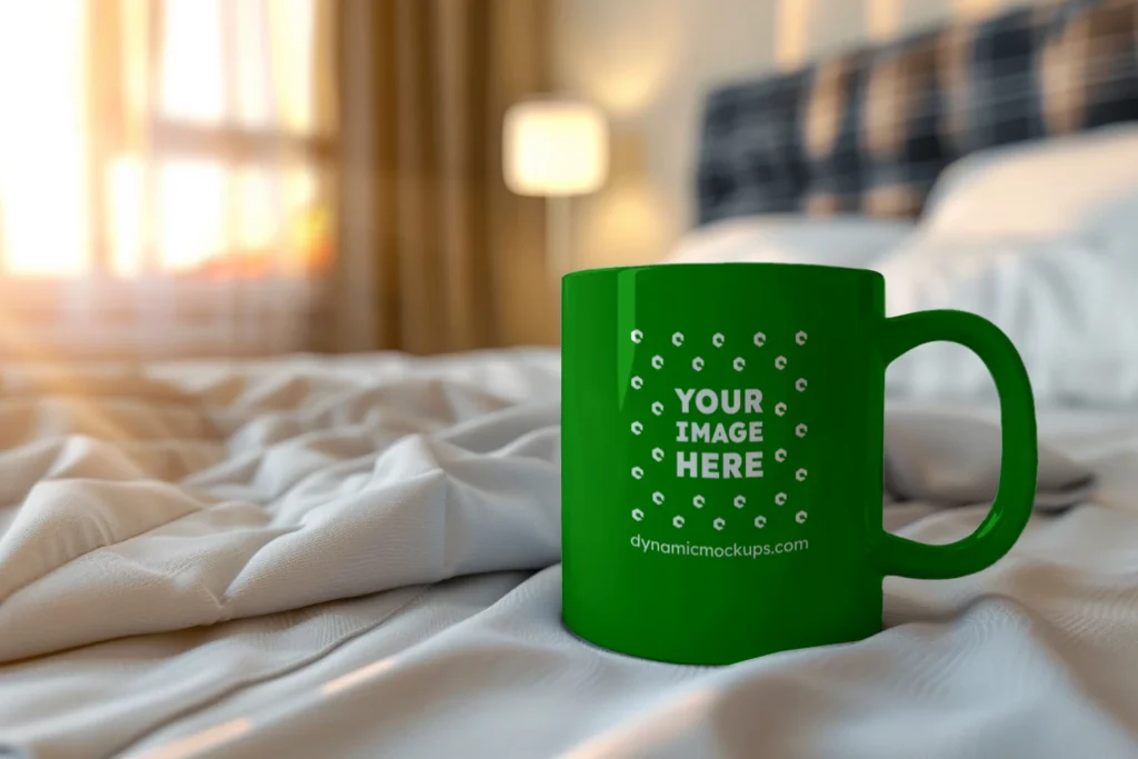 11oz Blank Green Ceramic Coffee Mug Mockup Template