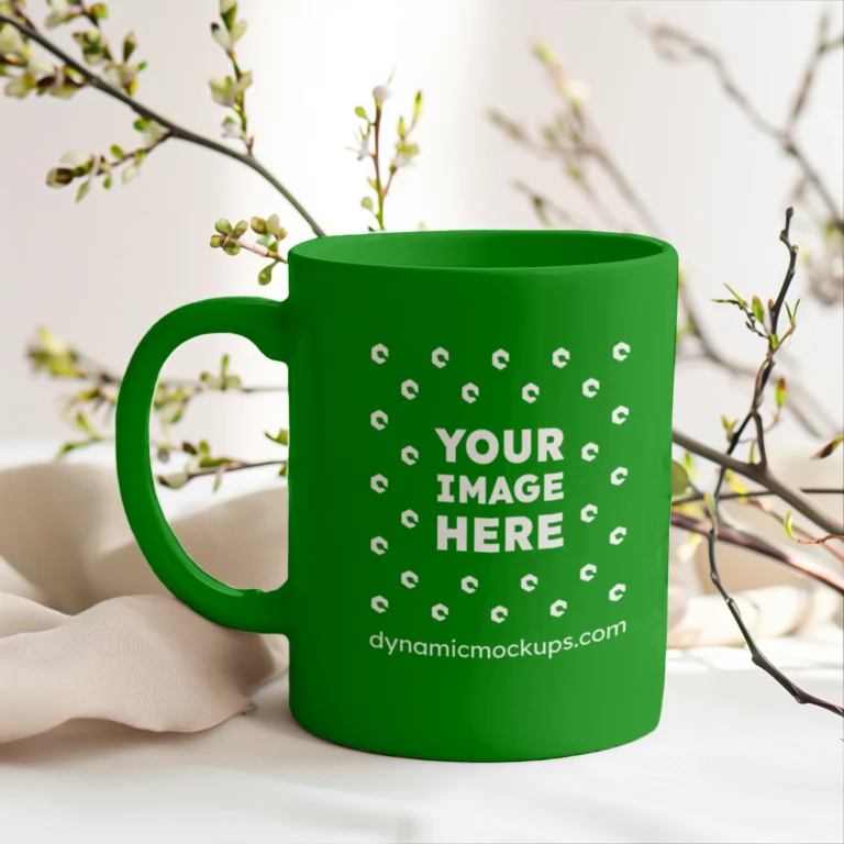 11oz Blank Green Ceramic Coffee Mug Mockup Template