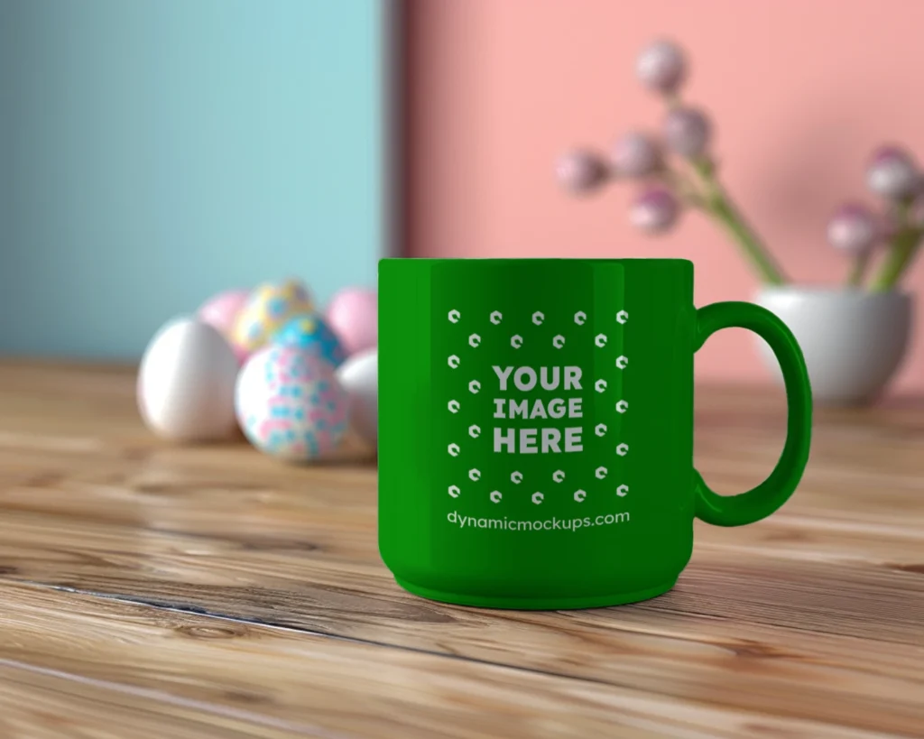 11oz Blank Green Ceramic Coffee Mug Mockup Template