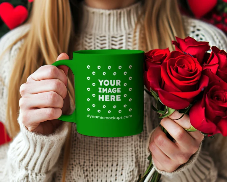 11oz Blank Green Ceramic Coffee Mug Mockup Template