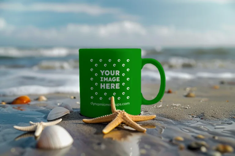 11oz Blank Green Ceramic Coffee Mug Mockup Template