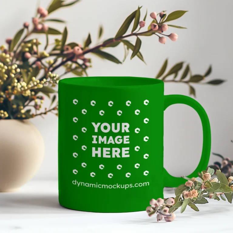 11oz Blank Green Ceramic Coffee Mug Mockup Template