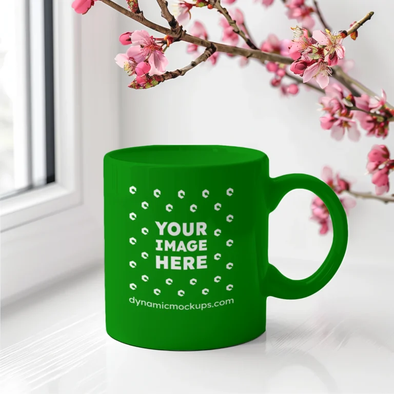 11oz Blank Green Ceramic Coffee Mug Mockup Template