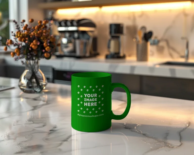 11oz Blank Green Ceramic Coffee Mug Mockup Template