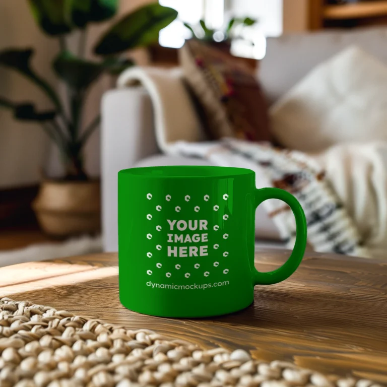 11oz Blank Green Ceramic Coffee Mug Mockup Template