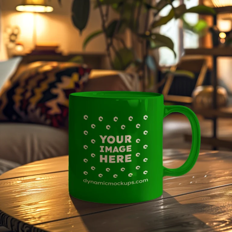 11oz Blank Green Ceramic Coffee Mug Mockup Template