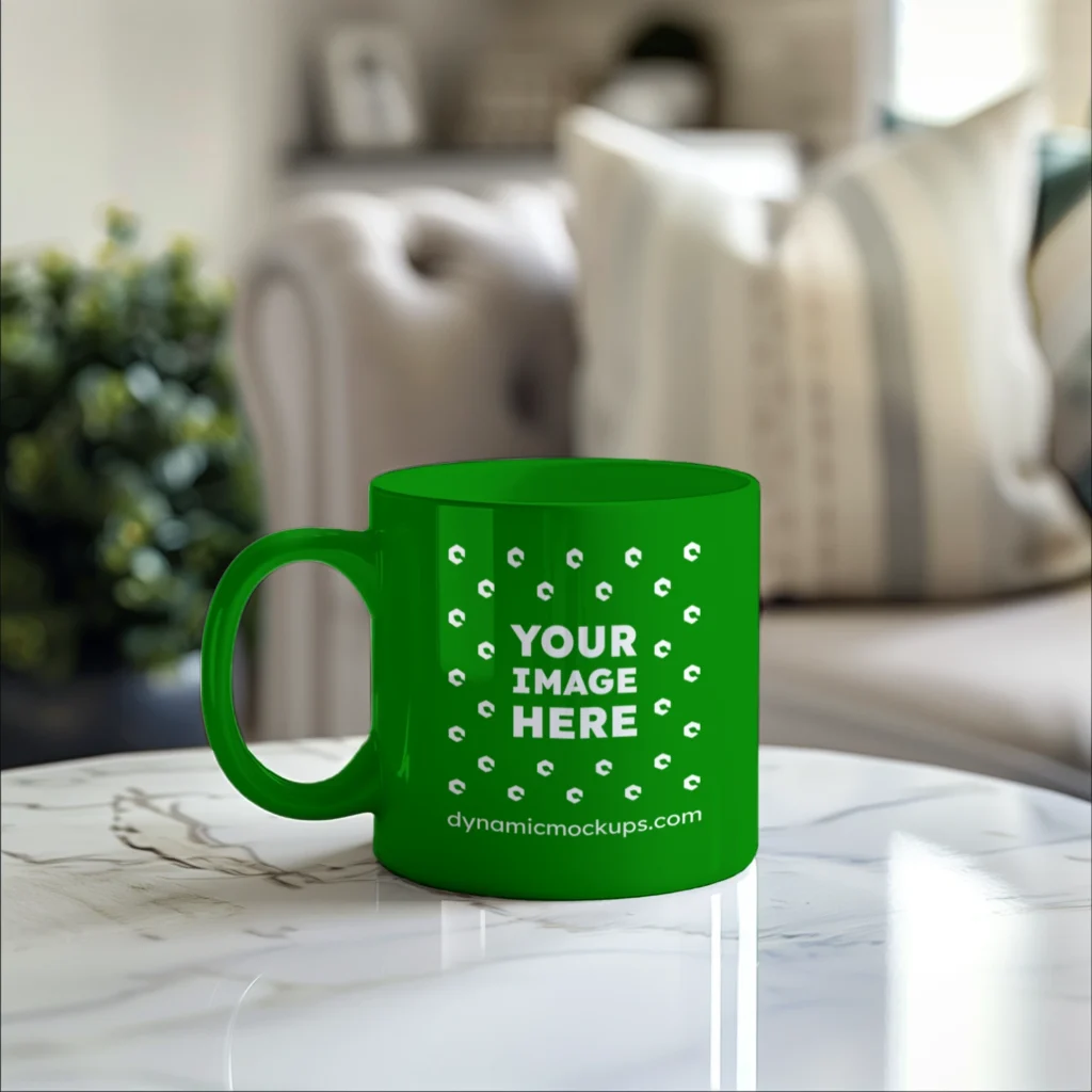 11oz Blank Green Ceramic Coffee Mug Mockup Template
