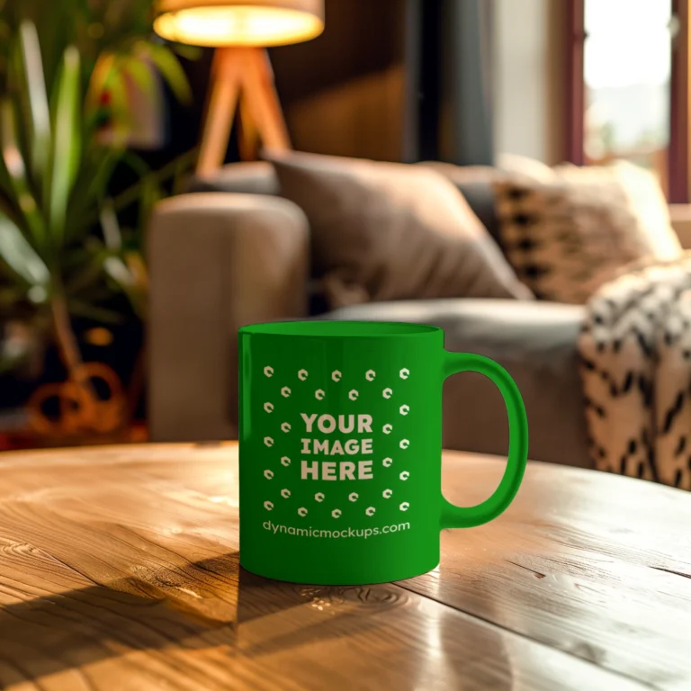 11oz Blank Green Ceramic Coffee Mug Mockup Template