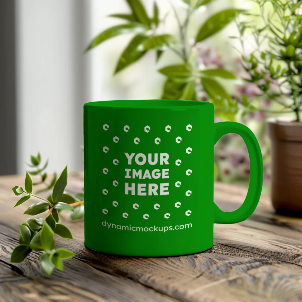 11oz Blank Green Ceramic Coffee Mug Mockup Template
