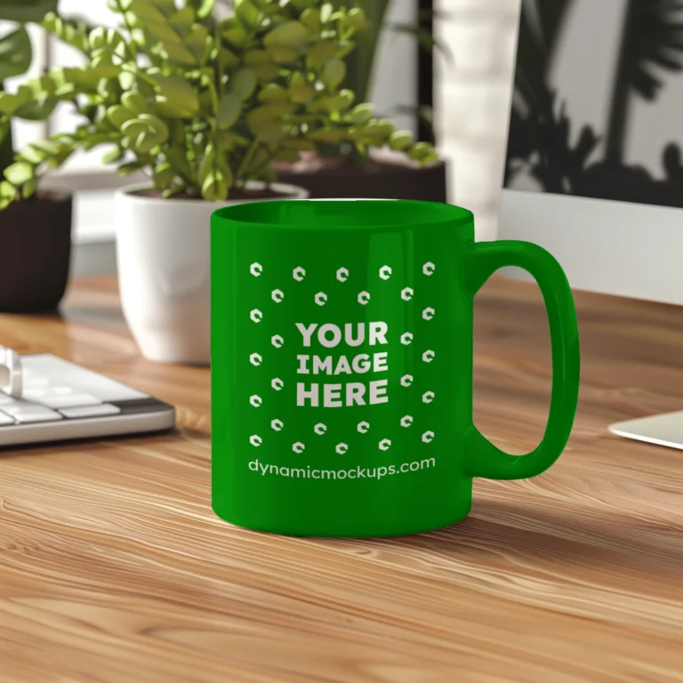 11oz Blank Green Ceramic Coffee Mug Mockup Template