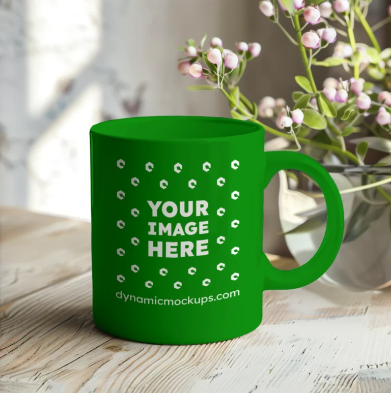 11oz Blank Green Ceramic Coffee Mug Mockup Template