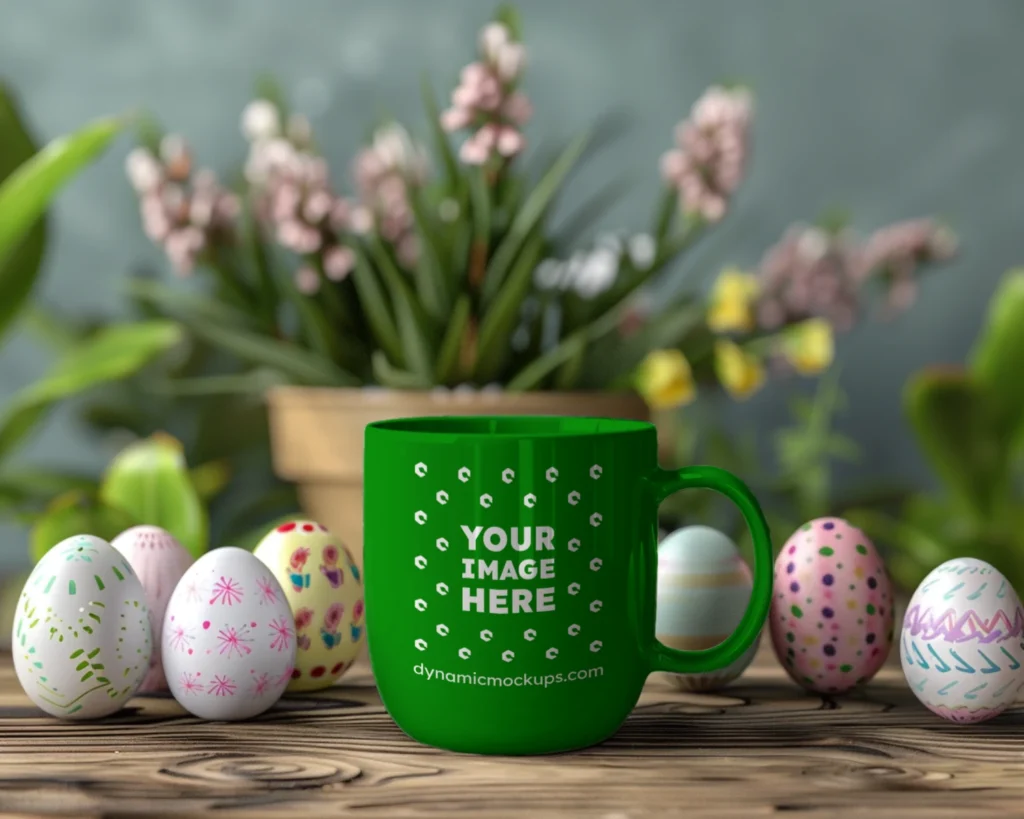11oz Blank Green Ceramic Coffee Mug Mockup Template